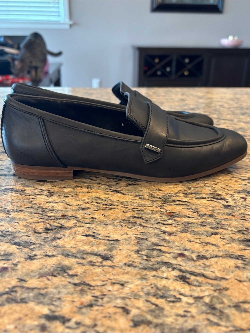 Toms Black Leather Slip-On Penny Loafers - Picture 6 of 11